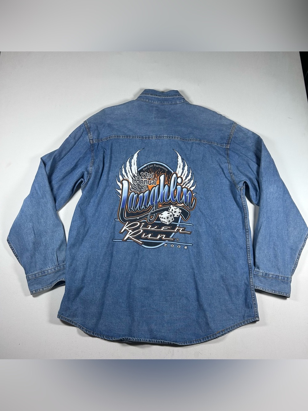 Vintage Y2k Biker Denim Long Sleeve Shirt Laughlin River Run 2004 RARE Mens XL